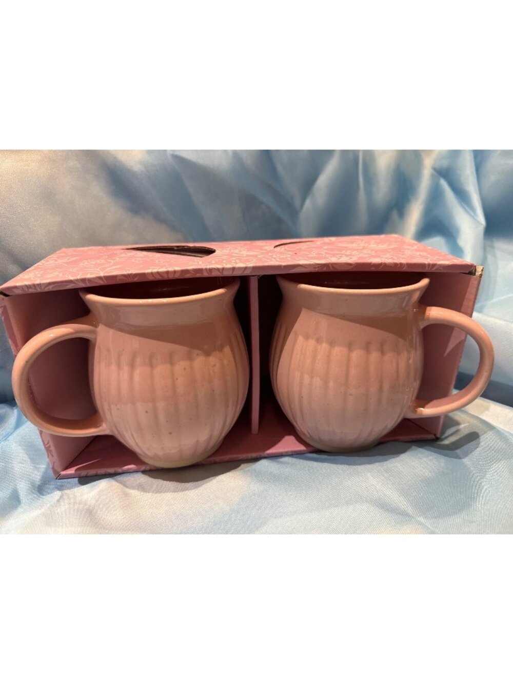 Set Of 2 Lg Pink Ceramic Mugs With Floral Gift Box - Microwave & Dishwasher Safe